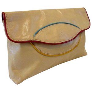 Fendi Ivory W Red Blue Yellow Glossy Leather Two Way Clutch Cross Body